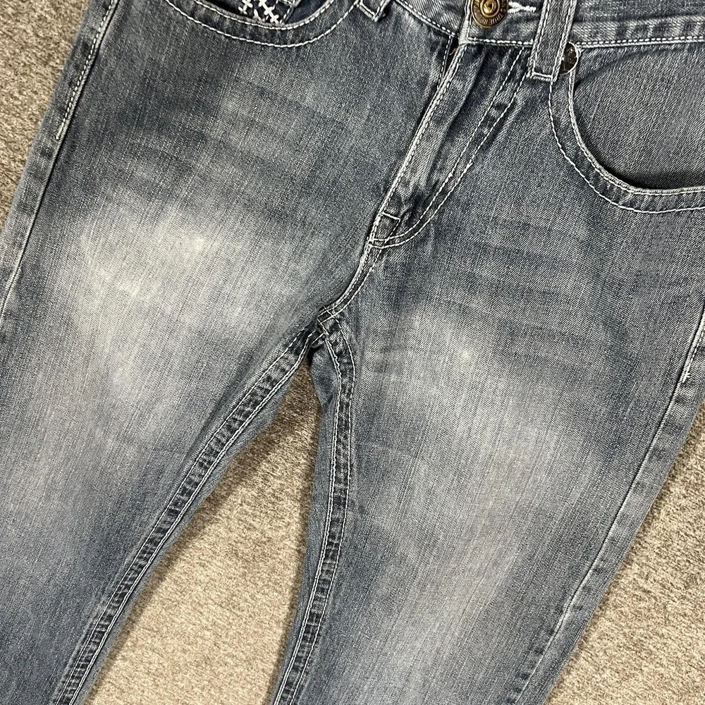 True Religion Rainbow Billy Jeans Mens 32x26 Blue Straight Stitch USA‎ Denim